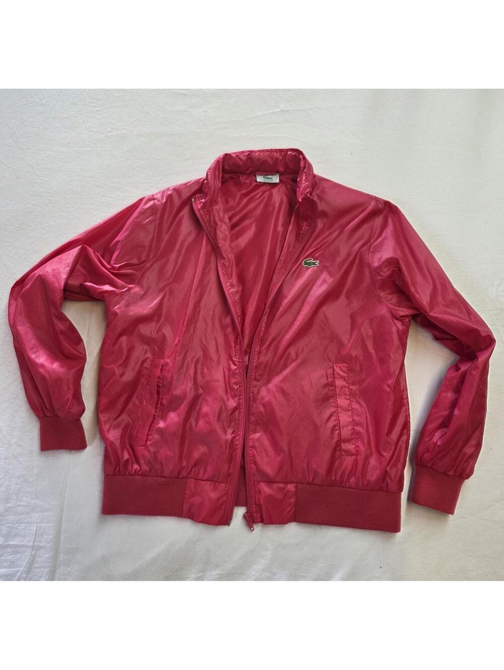 Izod Lacoste Vintage Bright Red Windbreaker Jacket with Hood Casual Regular Size